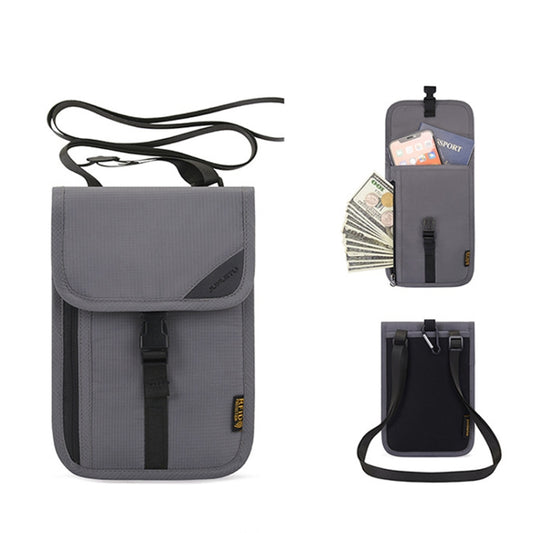 1062 Travel Passport Bag RFID Multi-Function Document Holder Hanging Neck Ticket Protective Case(Gray) by bashfashion