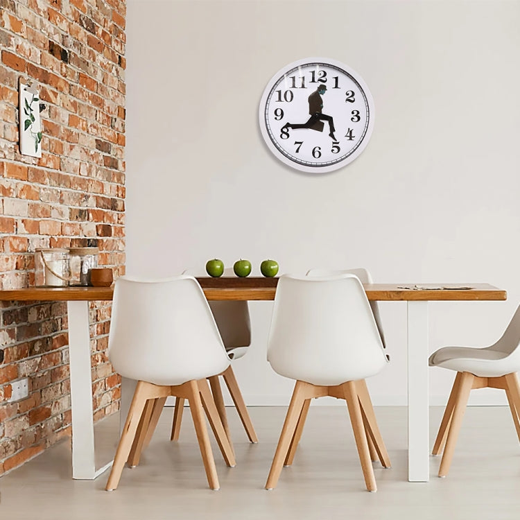 Walking Clock Businessman Briefcase Glass Wall Clock Personality Clock Decoration Round Clock(White) by bashfashion