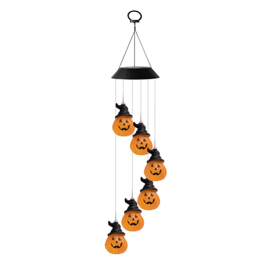 6 LED Solar Wind Chime Lamp Halloween Garden Decoration Pumpkin Lamp Holiday Gift(Black Shell) by bashfashion