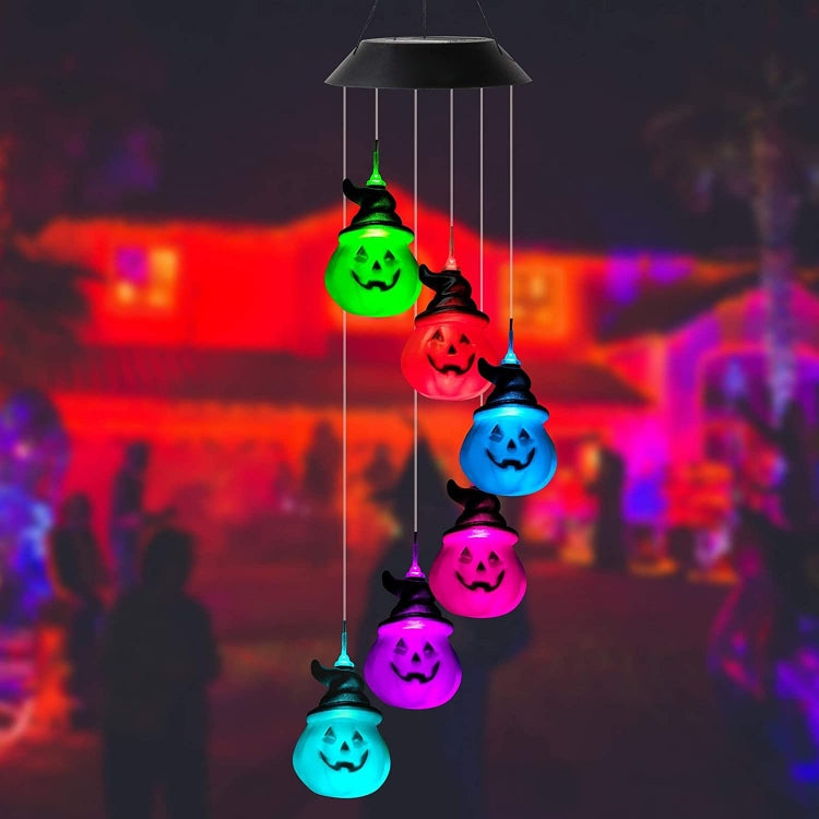 6 LED Solar Wind Chime Lamp Halloween Garden Decoration Pumpkin Lamp Holiday Gift(Black Shell) by bashfashion