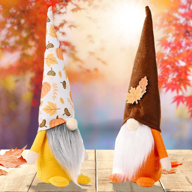 Pumpkin Maple Leaf No Face Standing Doll Decoration Shopping Mall Home Thanksgiving Halloween Decoration(Print Hat) by bashfashion