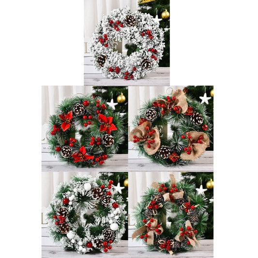 23cm Christmas Decoration Handmade Garland Wreath Door Hanging Window Props, Specification: Three Big Knots by bashfashion
