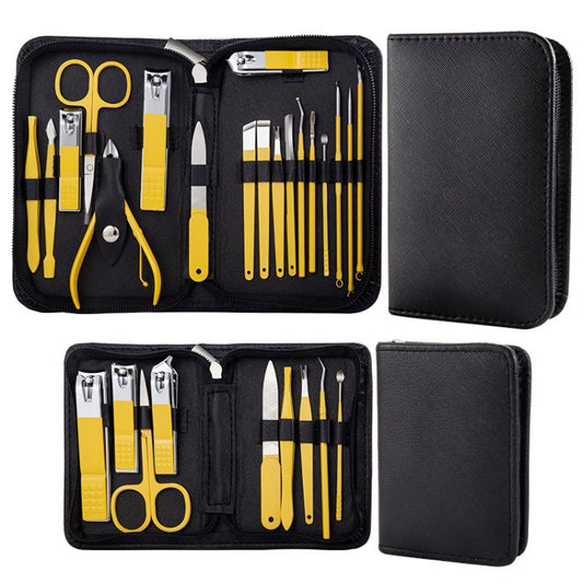 18 In 1 Yellow Nail Clipper Set Manicure Set Stainless Steel Nail Clipper Manicure Tool by bashfashion
