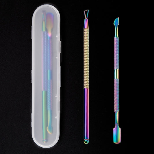 2 in 1 Color Titanium Nail Remover Set Stainless Steel Double-headed Dead Skin Push Set by bashfashion