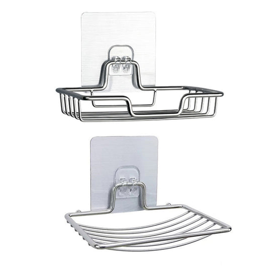Stainless Steel Wall-Mounted Bathroom Soap Storage Rack, Style: Single Layer Curved With Sticker by bashfashion