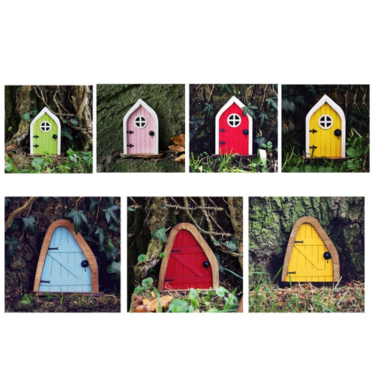Courtyard Wooden Miniature Fairy Dwarf Door Tree Decoration(Oval Door (Yellow)) by bashfashion