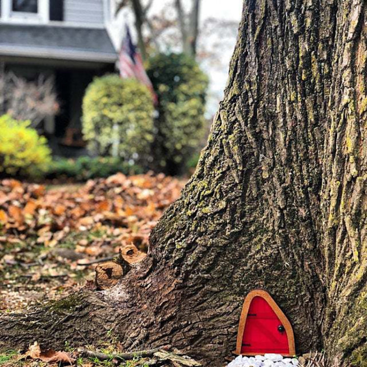 Courtyard Wooden Miniature Fairy Dwarf Door Tree Decoration(Oval Door (Blue)) by bashfashion