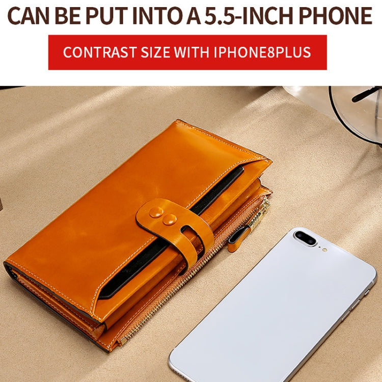 Leather Lady Wallet Multi-Card Slot Retro Oil Wax Leather Wallet Long Type RFID Anti-Theft Brush Clutch(Royal Blue) by bashfashion