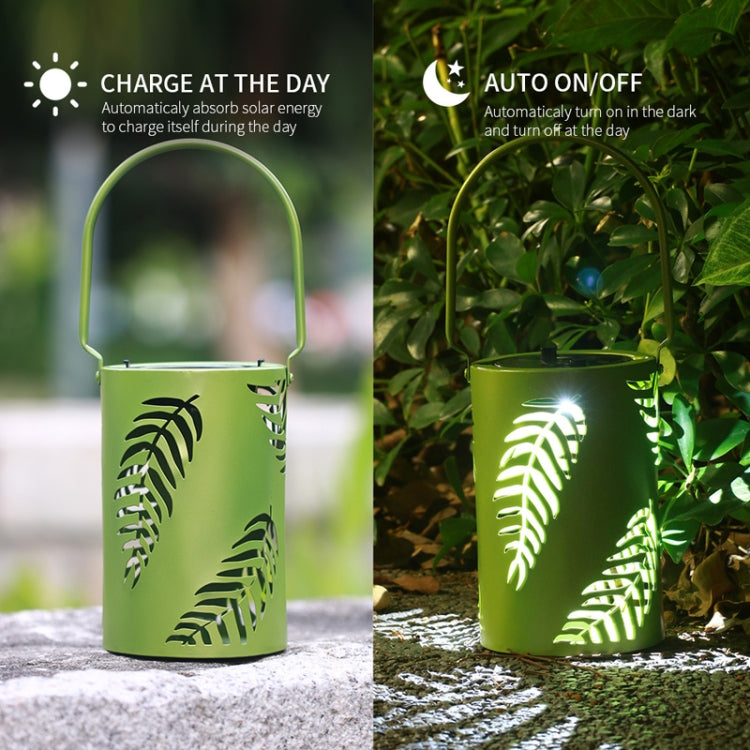 L3337 Solar Lawn Light Outdoor Waterproof Garden Decoration Hollow Leaf Iron Lantern(Green) by bashfashion