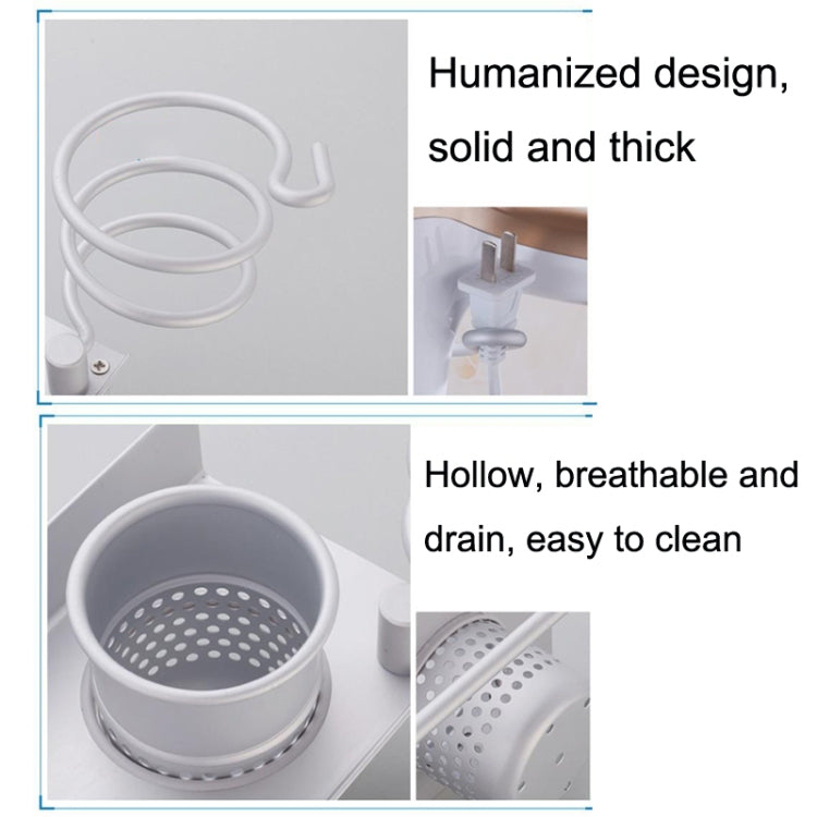 Space Aluminum Golden Hair Dryer Rack With Toothbrush Holder by bashfashion