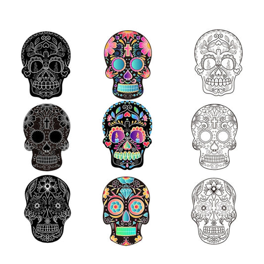 1 Sets Children Colorful Skull Head Halloween Scratch Painting DIY Ornaments Flower Skull Sticker(12 PCS / Set) by bashfashion
