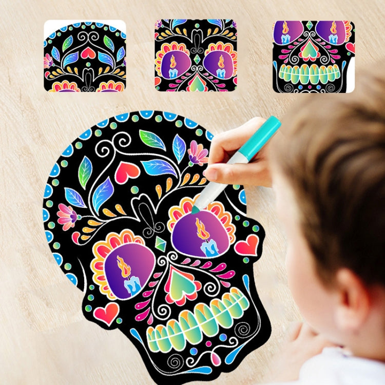 1 Sets Children Colorful Skull Head Halloween Scratch Painting DIY Ornaments Flower Skull Sticker(12 PCS / Set) by bashfashion