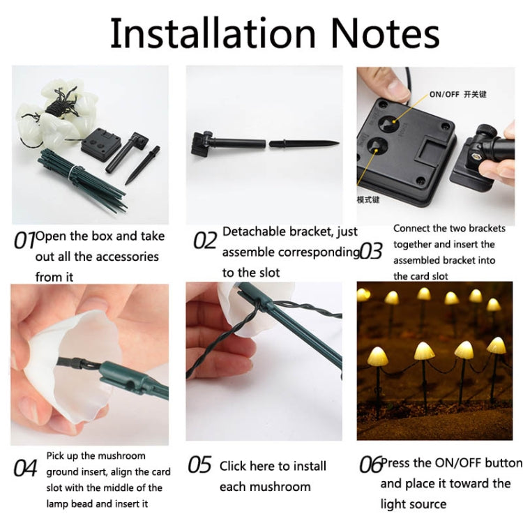 3.8m 10 LEDs Solar Mushroom Lawn Light Outdoor Waterproof Garden Villa Landscape Decorative String Lights(Warm White Light) by bashfashion