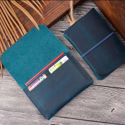 Crazy Horse Skin Passport Bag Document Holder Retro Boarding Pass Wallet Card Holder(Blue) by bashfashion