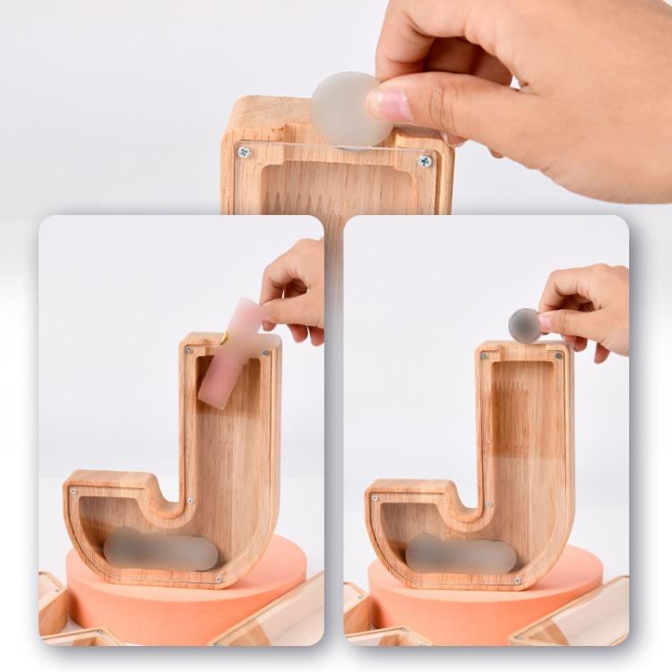 Wooden English Alphabet Piggy Bank Transparent Acrylic Piggy Bank(A) by bashfashion
