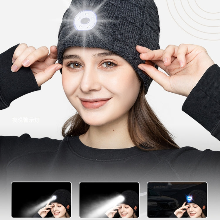 RG5-BL Bluetooth LED Lighting Music Knit Hat Plus Velvet Night Running Lamp Hat(Black) by bashfashion