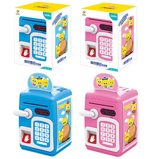 8001 Fingerprint Sensor Unlock ATM Piggy Bank Automatic Rolling Money Simulation Password Safe Toy(Big-headed Rat Blue) by bashfashion