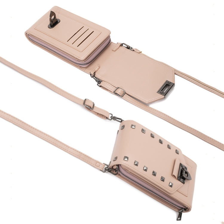 F835 Rivet Diamond Mobile Phone Bag Ladies Shoulder Diagonal Bag(Pink) by bashfashion