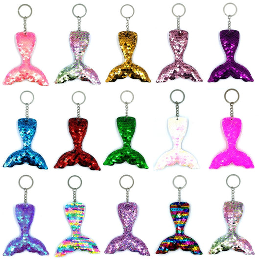 10 PCS Reflective Mermaid Keychain Sequins Mermaid Tail Accessories Car Luggage Pendant(Colorful 33) by bashfashion