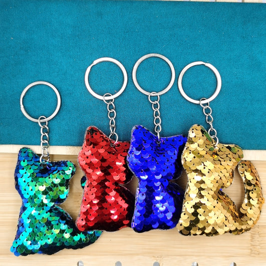 10 PCS PET Sequins Reflective Cat Keychain Bag Car Pendant, Colour: White Colorful by bashfashion