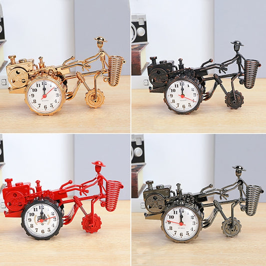 K0931 Retro Clock Ornaments Office Desk Pen Tube Tractor Model Children Toy Alarm(Golden) by bashfashion