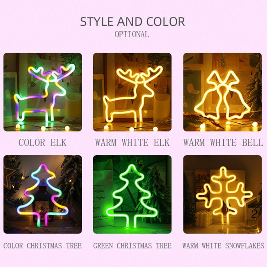 Christmas Decoration Neon Lights Wall-Mounted Ornaments, Spec: Elk-Colorful Light by bashfashion