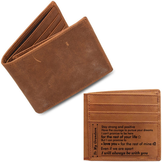 6003 Men Gift Crazy Horse Leather Lettering Laser Mark Wallet(B785) by bashfashion