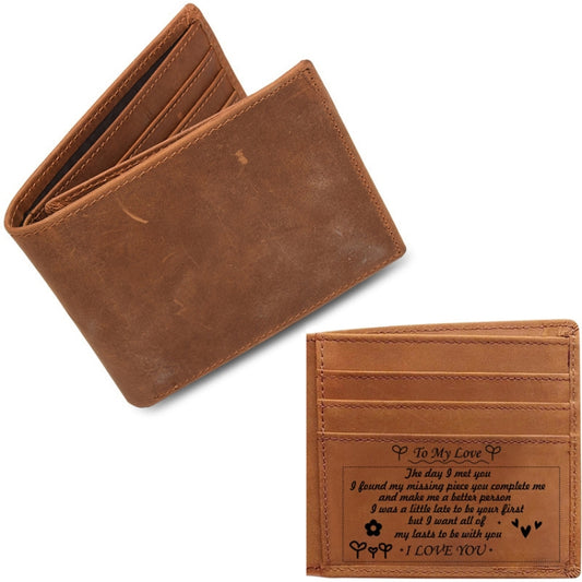 6003 Men Gift Crazy Horse Leather Lettering Laser Mark Wallet(BT1) by bashfashion