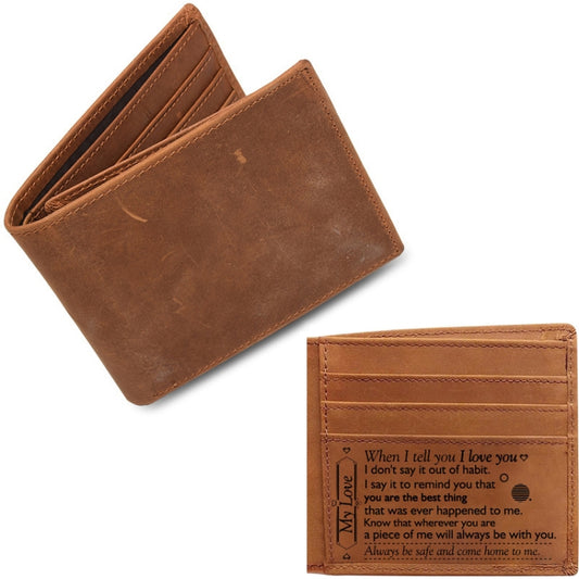 6003 Men Gift Crazy Horse Leather Lettering Laser Mark Wallet(BT2) by bashfashion