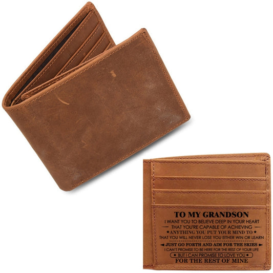 6003 Men Gift Crazy Horse Leather Lettering Laser Mark Wallet(Ve7104) by bashfashion