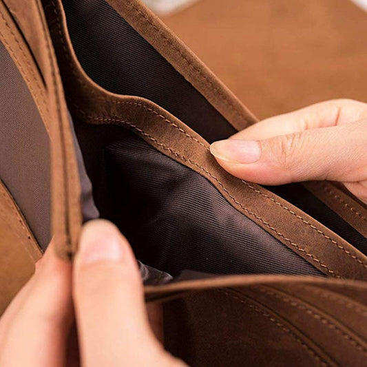 6003 Men Gift Crazy Horse Leather Lettering Laser Mark Wallet(Yellow Brown Blank) by bashfashion