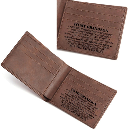 Vintage PU Leather Men Lettering Wallet(02 To Grandson) by bashfashion
