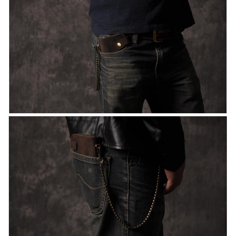 B161 RFID Retro Anti-Degaussing Iron Chain Leather Wallet(Yellow Brown Embossed Dragon) by bashfashion