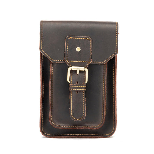2034 Men Retro Leather Phone Waist Bag(Dark Brown) by bashfashion