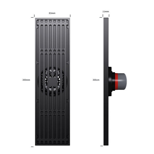 8x30cm Large Displacement Deodorant Straight Rectangular All Copper Floor Drain(Black) by bashfashion