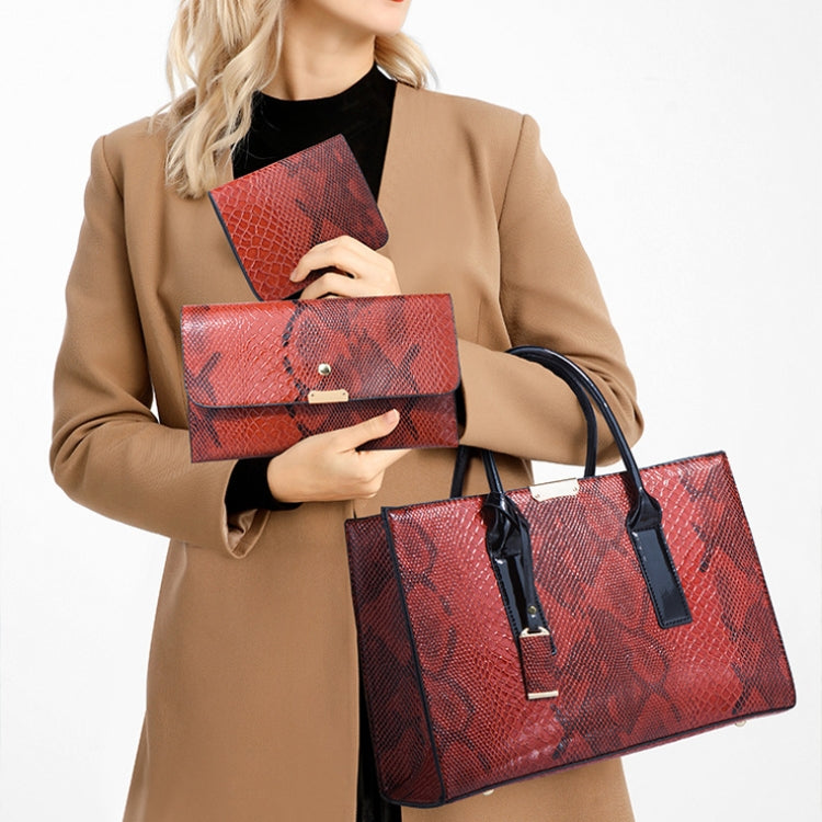 5168-1 3 In 1 Snakeskin Pattern Fashion Diagonal Handbag(Black) by bashfashion