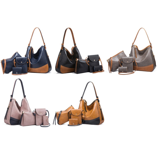 21506 4 in 1 Simple Color-Block Diagonal Handbags Fashion Large Capacity Soft Leather Bags(Dark Grey) by bashfashion