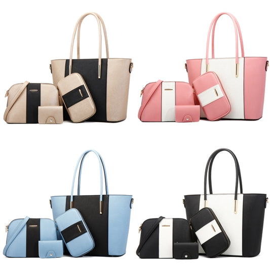 20822 4 in 1 Fashion Diagonal Handbags PU Large-Capacity Bag(Pink White) by bashfashion