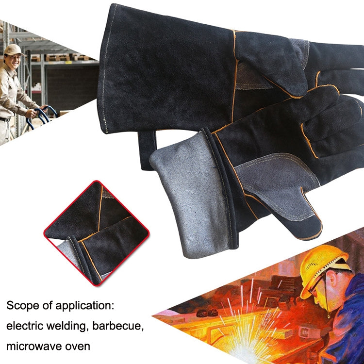 1 Pair JJ-2002 Outdoor Gardening Cut-Proof Genuine Leather Welding Gloves, Length 40cm(Black) by bashfashion