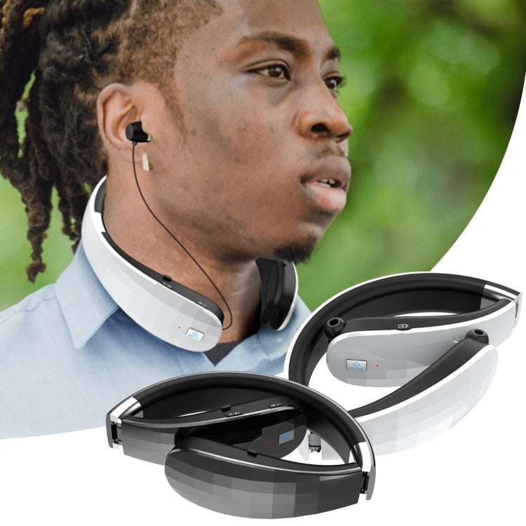 Telescopic Neck-Mounted Folding Bluetooth Earphone(White) by bashfashion
