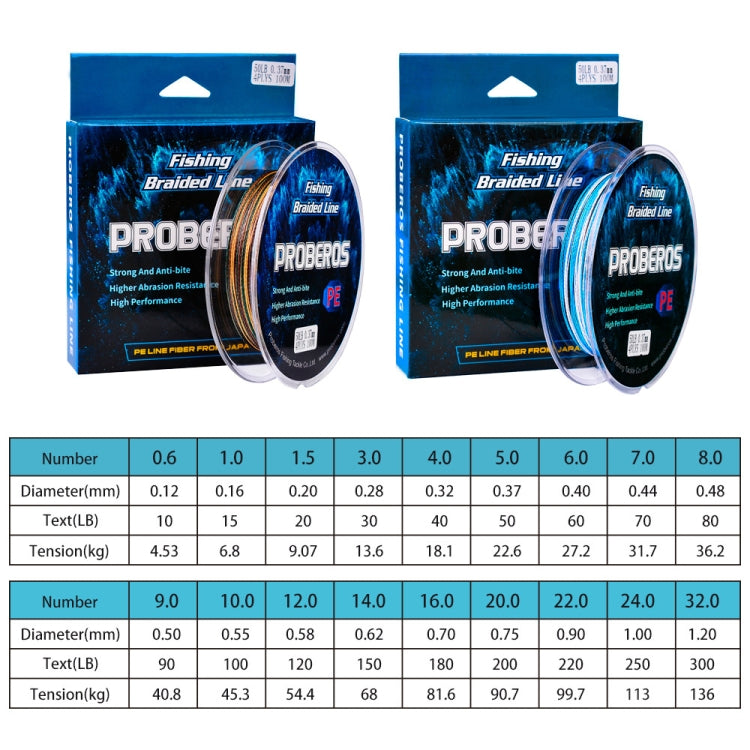 2 PCS PROBEROS 4 Edits 100M Strong Horse Fish Line, Line number: 5.0 / 50LB(Blue) by PROBEROS