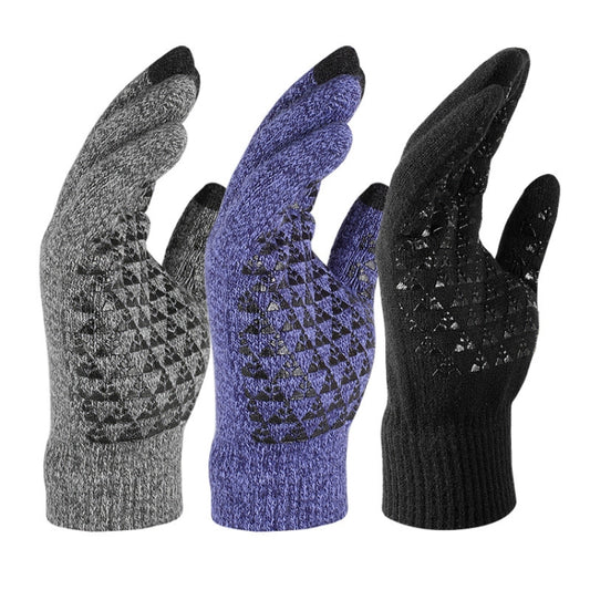 1 Pair Thick Velvet Touch Screen Knitted Warm Gloves, Size: Free Size(Blue) by bashfashion