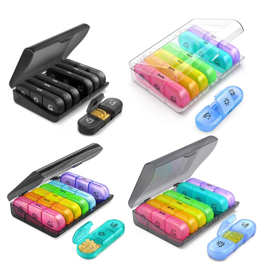 21-compartment Rainbow Pill Box One Week Pill Box(Black + Black) by bashfashion