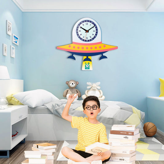 Cartoon Shake Wall Clock Children Room Decoration Wall Clock (UFO) by null