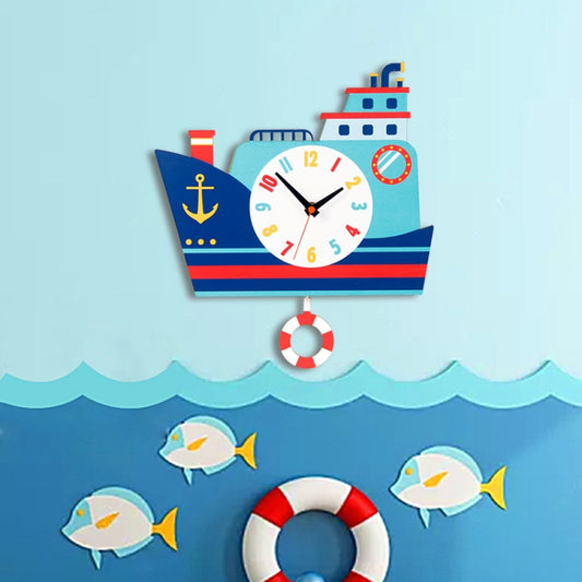 Cartoon Shake Wall Clock Children Room Decoration Wall Clock (Sail Boat) by null