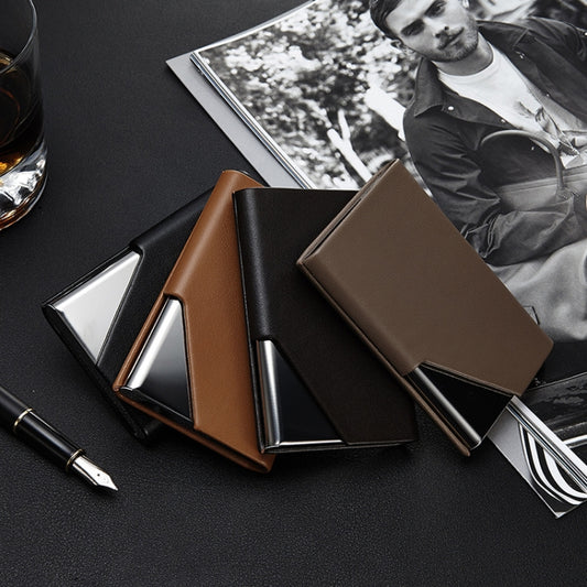 Men Leather Stainless Steel Business Card Clamp(Black) by bashfashion