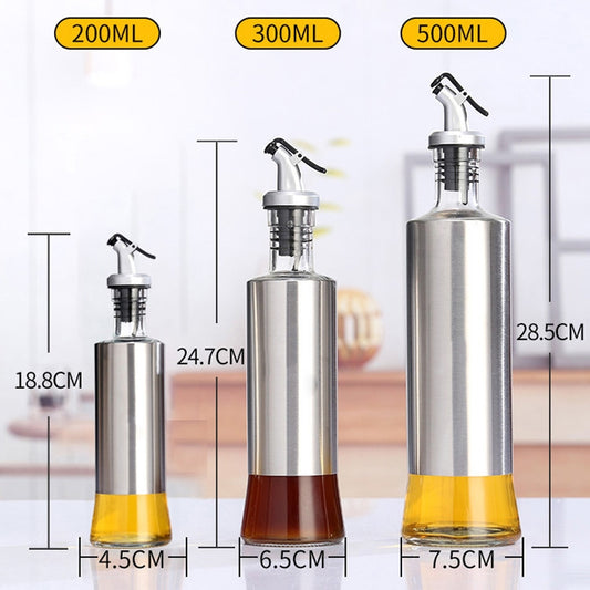 Stainless Steel Glass Oil Bottle Kitchen Pressed Seasoning Bottle, Capacity: 500ml by bashfashion