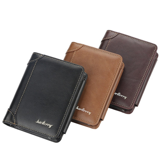 Baellerry D9159 Men Short Tri-Fold Zip Coin Purse Thin Card Holder(Brown) by Baellerry