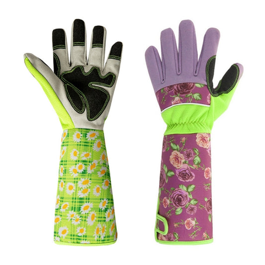 Gardening Stab Resistant Print Sleeve Wrist Extended Gloves(Pink) by bashfashion