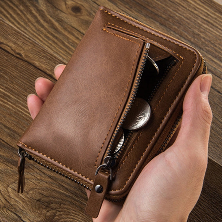 Baellerry D3124 Short PU Leather Wallet Zipper Retro Youth Small Wallet(Black Vertical) by Baellerry